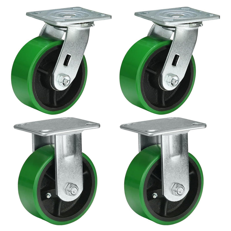 2" Wide Polyurethane on Cast Iron Casters Industrial Strength (Green)