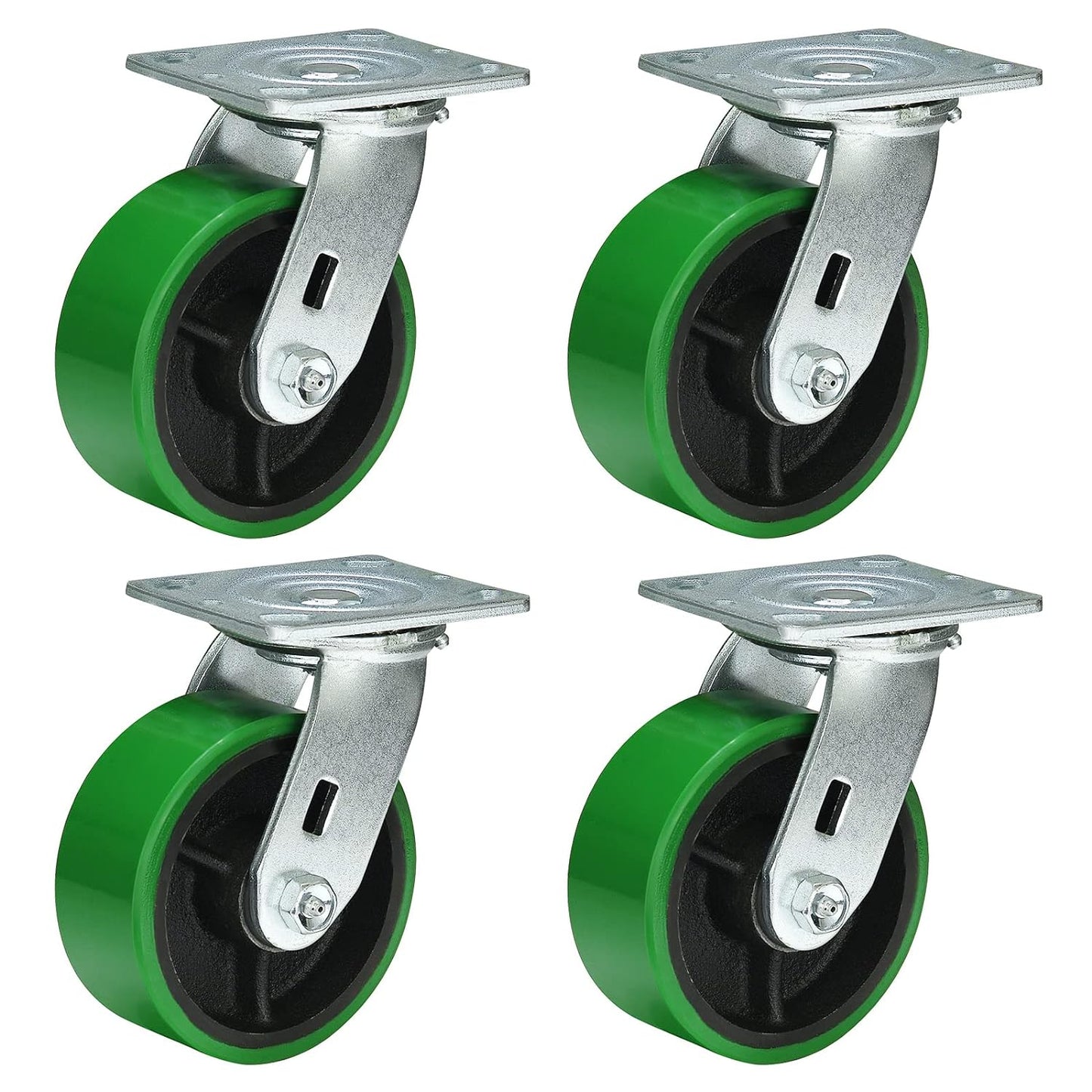 2" Wide Polyurethane on Cast Iron Casters Industrial Strength (Green)