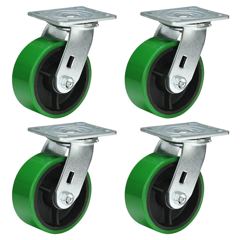 2" Wide Polyurethane on Cast Iron Casters Industrial Strength (Green)