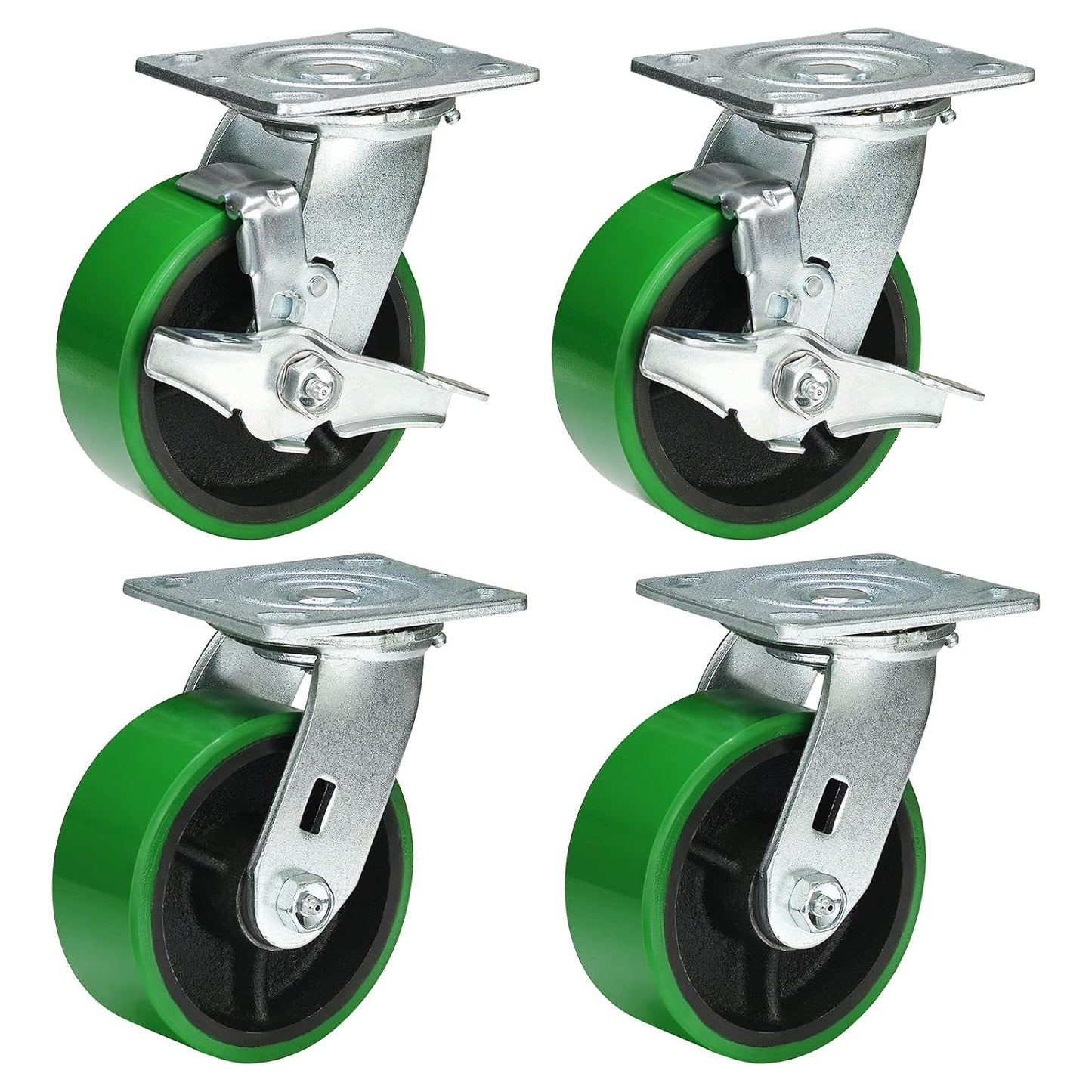 2" Wide Polyurethane on Cast Iron Casters Industrial Strength (Green)