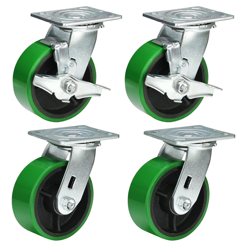 2" Wide Polyurethane on Cast Iron Casters Industrial Strength (Green)