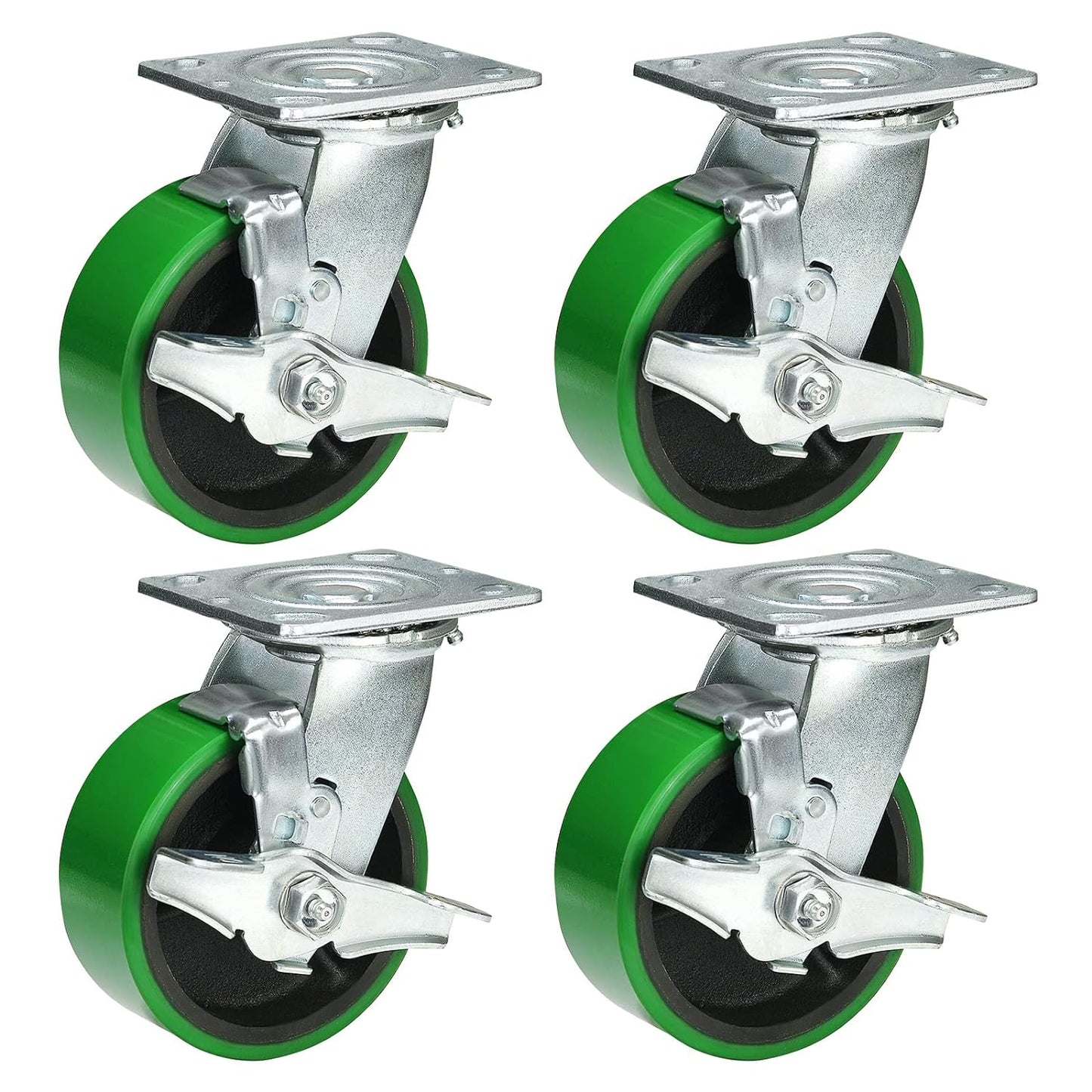 2" Wide Polyurethane on Cast Iron Casters Industrial Strength (Green)